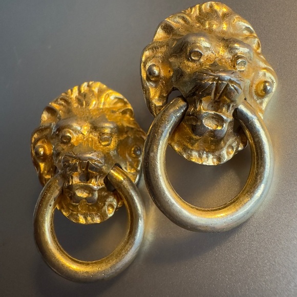 Vintage Kenneth J. Lane Gold Lion Door Knocker Earrings from the 70’s.